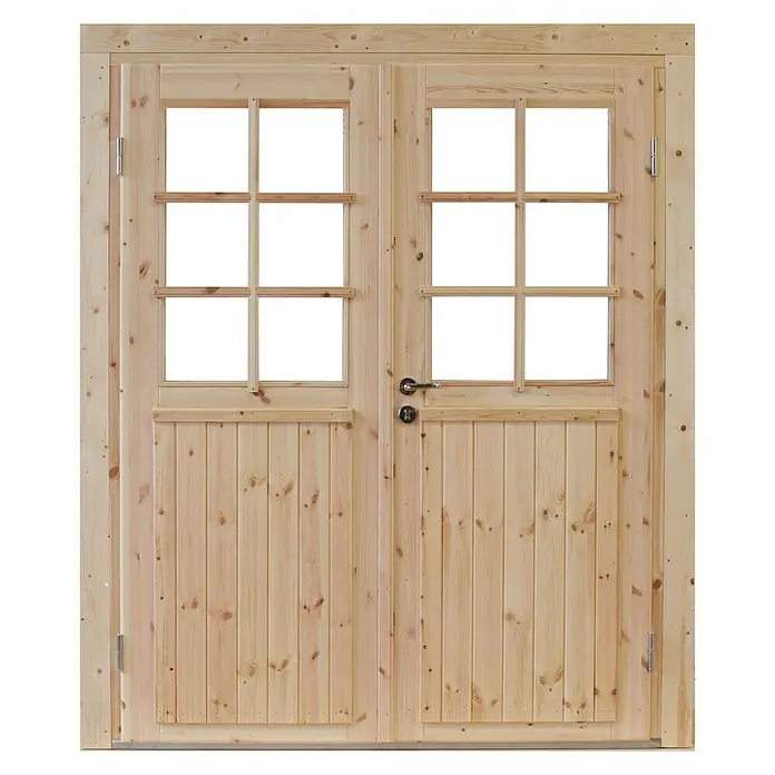 Wolff Finnhaus Gartenhaus Pulti 34-B Typ 2 - B x T: 360 x 300 cm, Holz, 7,2 m², Wandstärke: 34 mm, Fichte/Nebelweiß - Vorderansicht