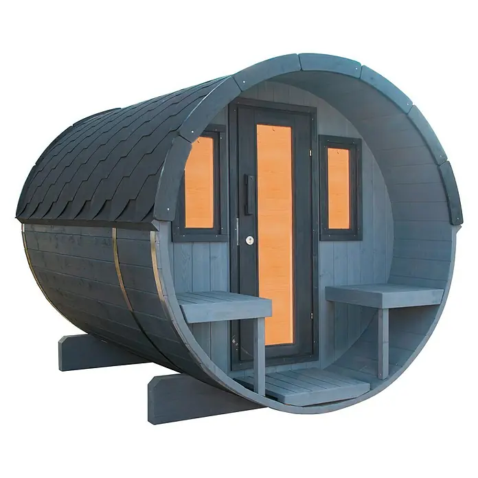 Wolff Finnhaus Fasssauna 250 - Holz, Durchmesser: 200 cm - Diagonale Ansicht