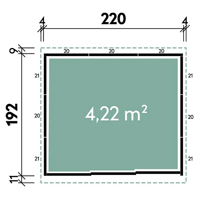 Wolff Finnhaus Gerätehaus Sapporo 2219 - 2,28 x 2,12 m - Skizze