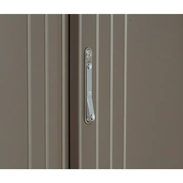 Wolff Finnhaus Geräteschrank 157 - 149 x 75 cm, Farbe: Grau, 2 Regalböden - Detailaufnahme