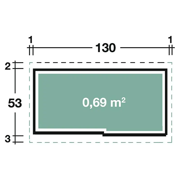 Wolff Finnhaus Geräteschrank 135 - 130 x 53 cm, Grau, 2 Regalböden - Skizze