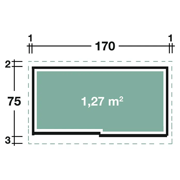 Wolff Finnhaus Geräteschrank 177 - 75 x 170 cm, Farbe: Grau, 3 Regalböden - Skizze