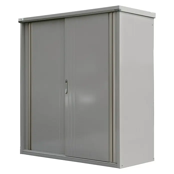 Wolff Finnhaus Geräteschrank 177 - 75 x 170 cm, Farbe: Grau, 3 Regalböden - Diagonale Ansicht