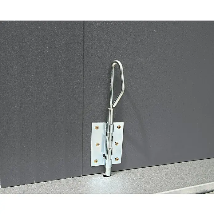 Wolff Finnhaus Gerätehaus Eleganto 2121 - Außenbreite inkl. Dachüberstand: 228 cm, Außentiefe inkl. Dachüberstand: 228 cm, Metall, Lichtgrau, Anthrazit - Detailaufnahme