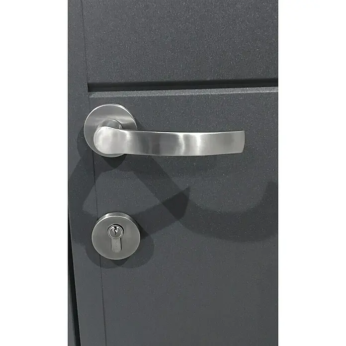 Wolff Finnhaus Gerätehaus Eleganto 2121 - Außenbreite inkl. Dachüberstand: 228 cm, Außentiefe inkl. Dachüberstand: 228 cm, Metall, Lichtgrau, Anthrazit - Detailaufnahme