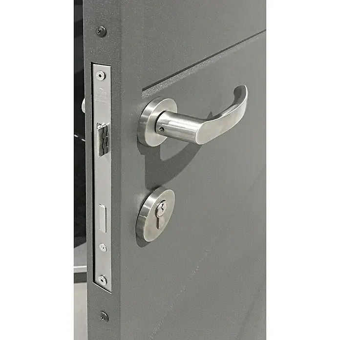 Wolff Finnhaus Gerätehaus Eleganto 2121 - Außenbreite inkl. Dachüberstand: 228 cm, Außentiefe inkl. Dachüberstand: 228 cm, Metall, Lichtgrau, Anthrazit - Detailaufnahme