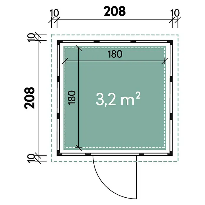 Wolff Finnhaus Gerätehaus Eleganto 2121 - Außenbreite inkl. Dachüberstand: 228 cm, Außentiefe inkl. Dachüberstand: 228 cm, Metall, Granit, Anthrazit - Skizze