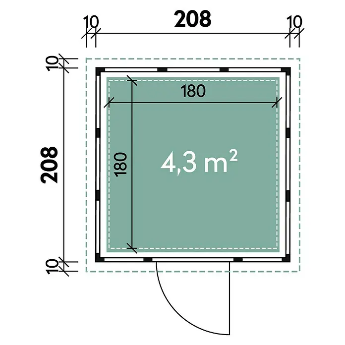 Wolff Finnhaus Gerätehaus Eleganto 2121 - Außenbreite inkl. Dachüberstand: 228 cm, Außentiefe inkl. Dachüberstand: 228 cm, Metall, Lichtgrau, Anthrazit - Skizze
