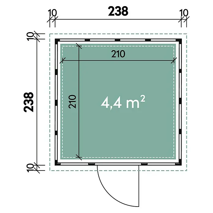 Wolff Finnhaus Gerätehaus Eleganto 2424 - Außenbreite inkl. Dachüberstand: 258 cm, Außentiefe inkl. Dachüberstand: 258 cm, Metall, Granit, Anthrazit - Skizze