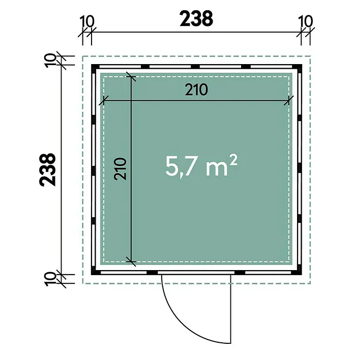 Wolff Finnhaus Gerätehaus Eleganto 2424 - Außenbreite inkl. Dachüberstand: 258 cm, Außentiefe inkl. Dachüberstand: 258 cm, Metall, Lichtgrau, Anthrazit - Skizze