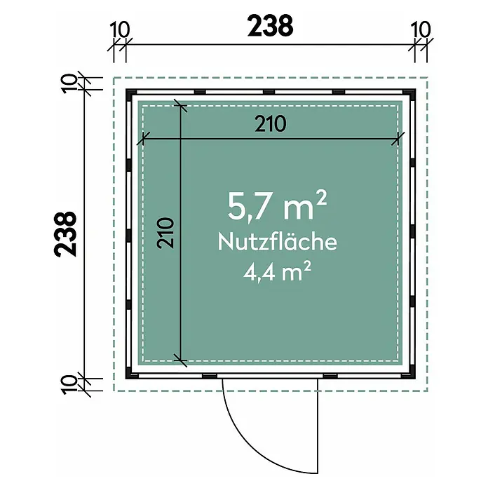 Wolff Finnhaus Gerätehaus Eleganto 2424 - Außenbreite inkl. Dachüberstand: 258 cm, Außentiefe inkl. Dachüberstand: 258 cm, Metall, Weiß, Anthrazit - Skizze