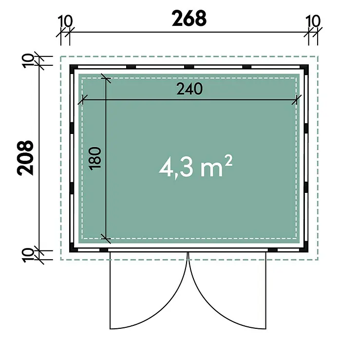 Wolff Finnhaus Gerätehaus Eleganto 2721 - Außenbreite inkl. Dachüberstand: 288 cm, Außentiefe inkl. Dachüberstand: 228 cm, Metall, Granit, Anthrazit - Skizze