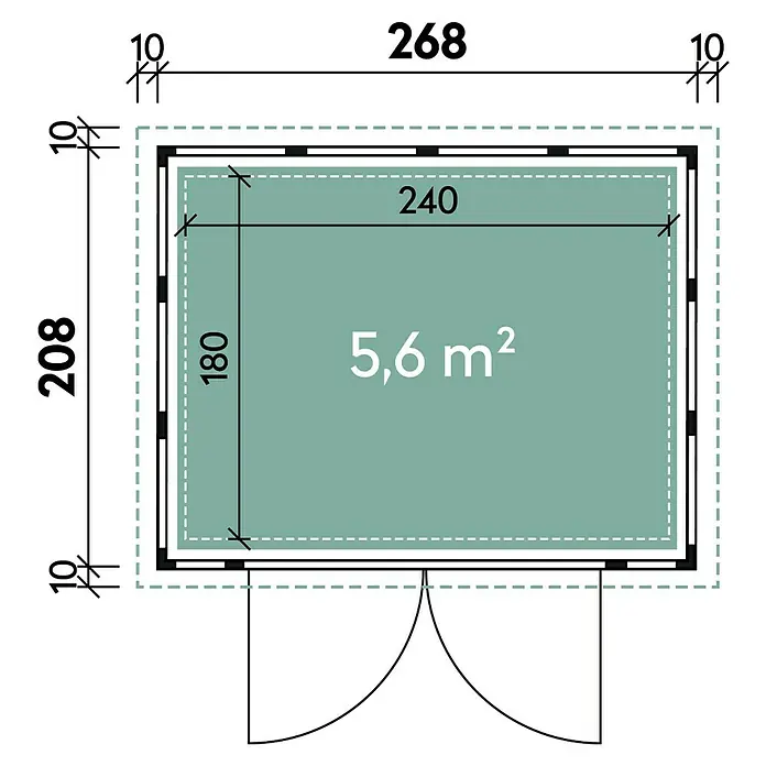 Wolff Finnhaus Gerätehaus Eleganto 2721 - Außenbreite inkl. Dachüberstand: 288 cm, Außentiefe inkl. Dachüberstand: 228 cm, Metall, Lichtgrau, Anthrazit - Skizze