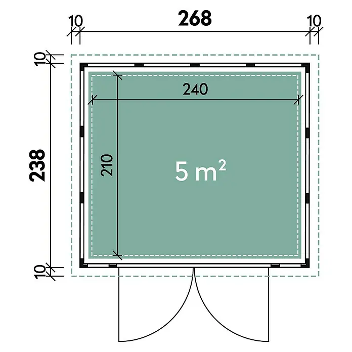 Wolff Finnhaus Gerätehaus Eleganto 2724 - Außenbreite inkl. Dachüberstand: 288 cm, Außentiefe inkl. Dachüberstand: 258 cm, Metall, Granit - Skizze