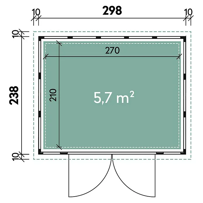 Wolff Finnhaus Gerätehaus Eleganto 3024 - Außenbreite inkl. Dachüberstand: 318 cm, Außentiefe inkl. Dachüberstand: 258 cm, Metall, Granit, Anthrazit - Skizze
