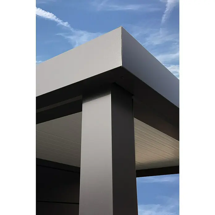 Wolff Finnhaus Gerätehaus Eleganto 3024 - Außenbreite inkl. Dachüberstand: 486 cm, Außentiefe inkl. Dachüberstand: 259 cm, Metall, Granit, Mit linksseitigem Seitendach - Detailaufnahme