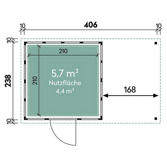 Wolff Finnhaus Gerätehaus Eleganto 2424 - Außenbreite inkl. Dachüberstand: 426 cm, Außentiefe inkl. Dachüberstand: 259 cm, Metall, Granit, Mit rechtsseitigem Seitendach - Skizze
