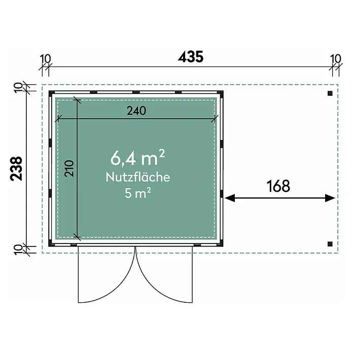 Wolff Finnhaus Gerätehaus Eleganto 2724 - 456 cm, 259 cm, Metall, Weiß, Mit rechtsseitigem Seitendach - Skizze
