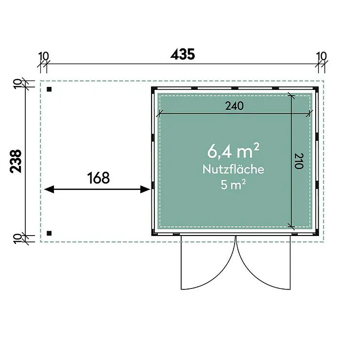 Wolff Finnhaus Gerätehaus Eleganto 2724 - 456 cm, 259 cm, Metall, Granit, Mit linksseitigem Seitendach - Skizze