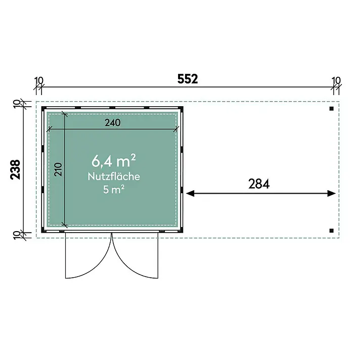 Wolff Finnhaus Gerätehaus Eleganto 2724 - Außenbreite inkl. Dachüberstand: 572 cm, Außentiefe inkl. Dachüberstand: 259 cm, Metall, Granit, Mit rechtsseitigem Seitendach - Skizze