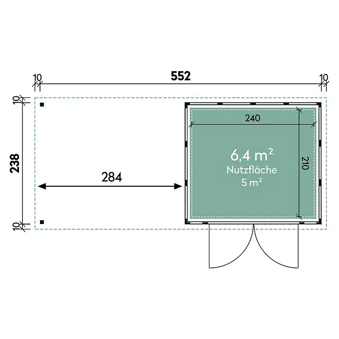 Wolff Finnhaus Gerätehaus Eleganto 2724 - Außenbreite inkl. Dachüberstand: 572 cm, Außentiefe inkl. Dachüberstand: 259 cm, Metall, Granit, Mit linksseitigem Seitendach - Skizze
