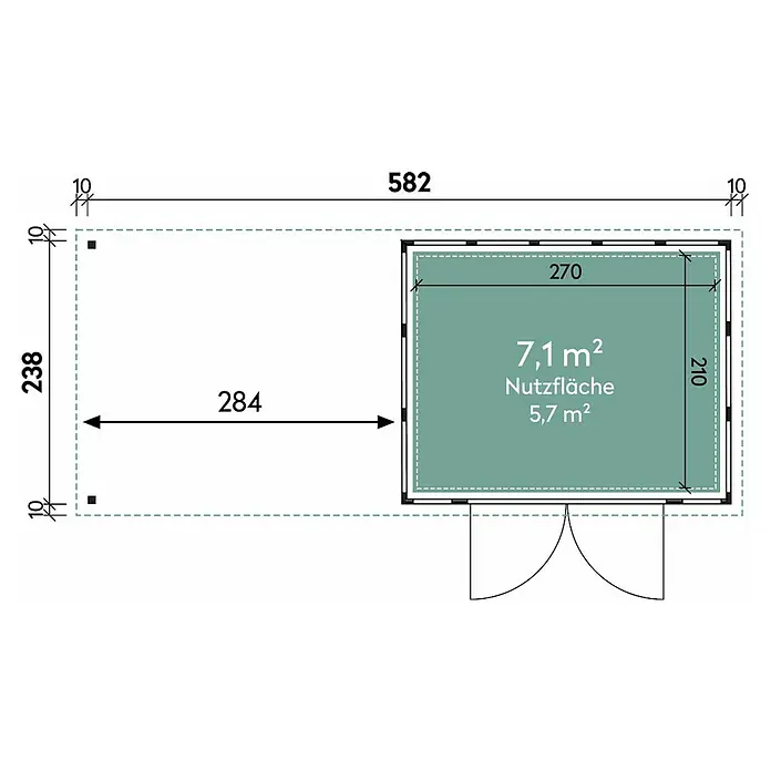 Wolff Finnhaus Gerätehaus Eleganto 3024 - 602 cm, 259 cm, Metall, Weiß, Mit linksseitigem Seitendach - Skizze