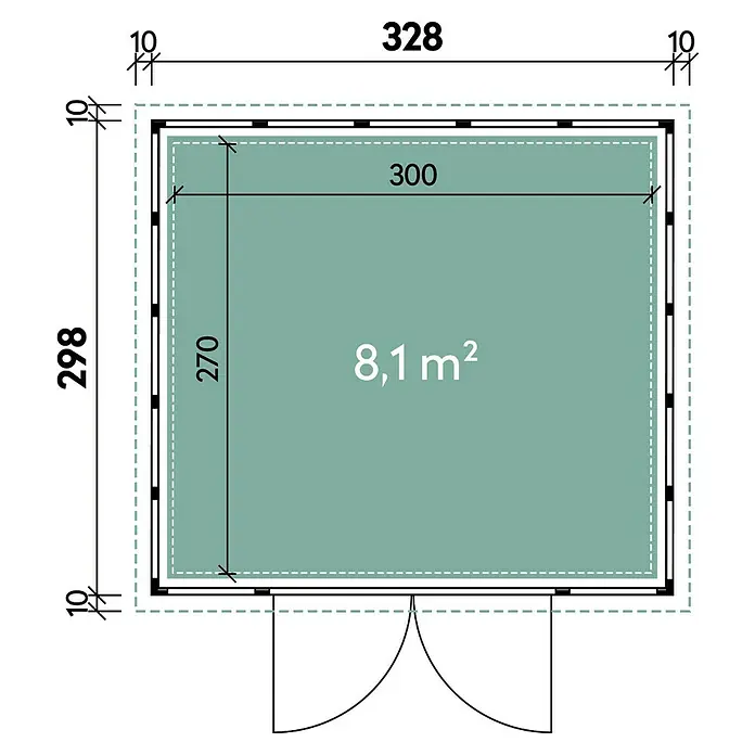 Wolff Finnhaus Gerätehaus Eleganto 3330 - Außenbreite inkl. Dachüberstand: 348 cm, Außentiefe inkl. Dachüberstand: 318 cm, Metall, Granit, Anthrazit - Skizze