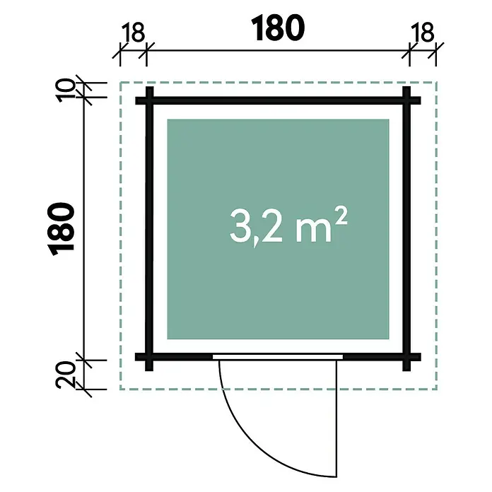 Wolff Finnhaus Gerätehaus Max 28 - 2,1 x 2,1 m, Wandstärke: 28 mm - Skizze