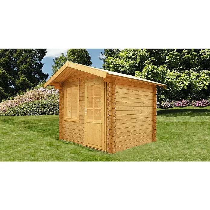 Wolff Finnhaus Blockbohlenhaus Caroline - 2,7 x 2,9 m, Wandstärke: 28 mm, Satteldach, Natur - Stimmungsaufnahme