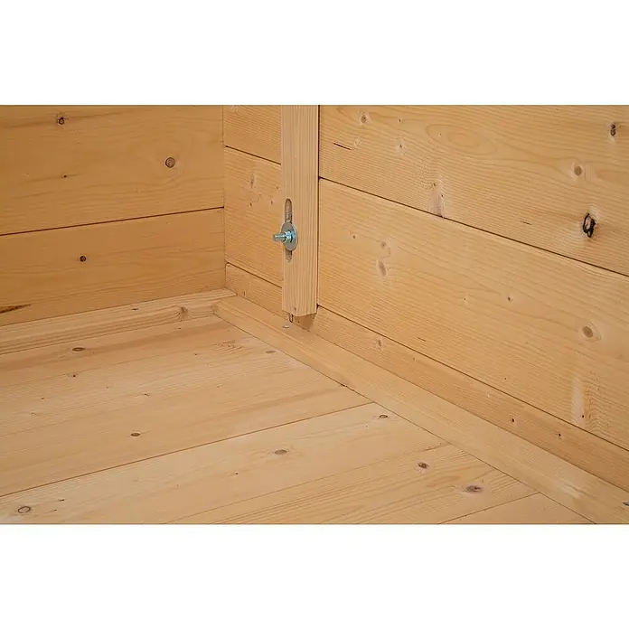 Wolff Finnhaus Gartenhaus Pulti 34-B Typ 2 - B x T: 360 x 300 cm, Holz, 7,2 m², Wandstärke: 34 mm, Bernstein/Nebelweiß - Detailaufnahme