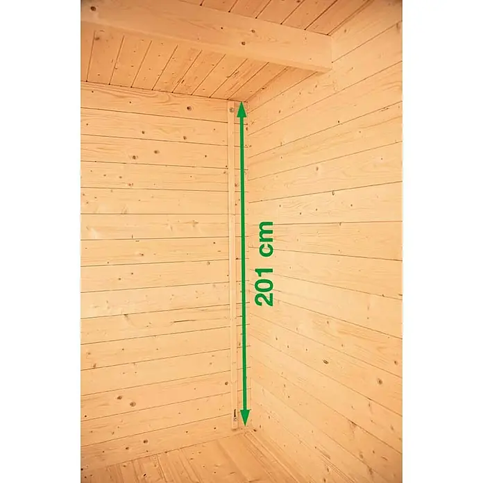 Wolff Finnhaus Gartenhaus Pulti 34-B - Wandstärke: 34 mm, Natur, Vollglastür - Detailaufnahme