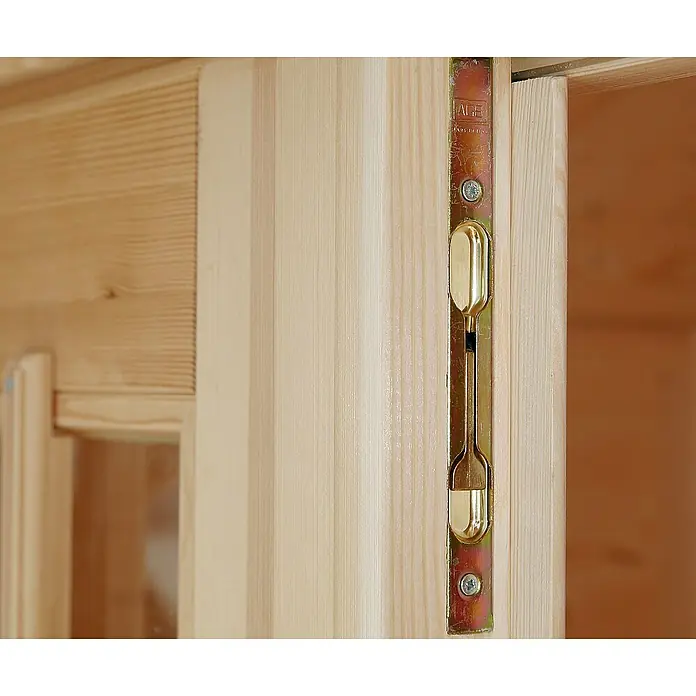 Wolff Finnhaus Gartenhaus Mona 34-B - B x T: 360 x 440 cm, Holz, 9 m², Wandstärke: 34 mm, Bernstein/Nebelweiß - Detailaufnahme