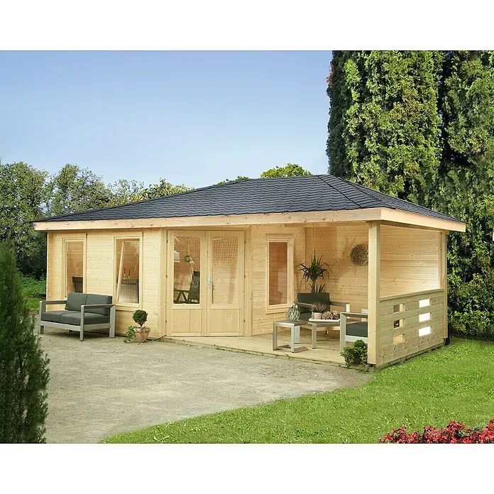 Wolff Finnhaus Gartenhaus Anna 40-A/1 - B x T: 753 x 349 cm, Holz, 21 m², Wandstärke: 40 mm, Mit rechtsseitiger Terrasse - Stimmungsaufnahme