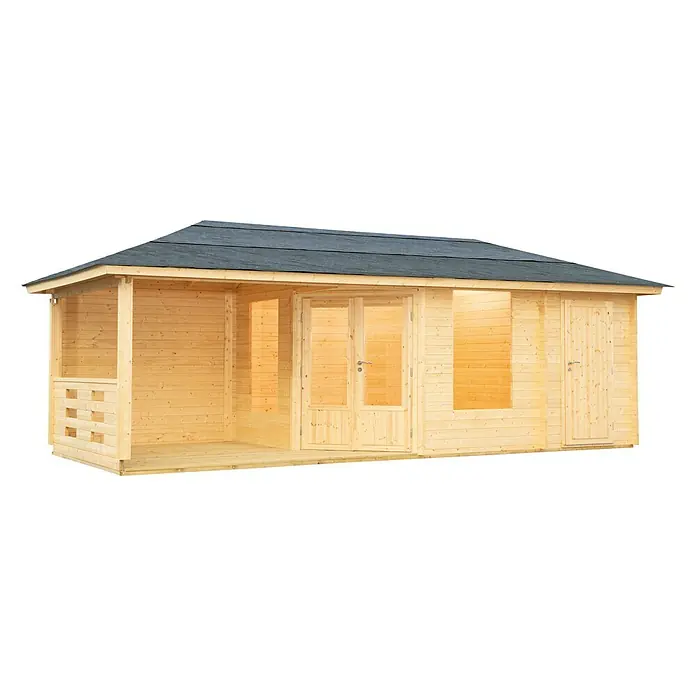 Wolff Finnhaus Gartenhaus Anna 40-A/2 - B x T: 753 x 349 cm, Holz, 21 m², Wandstärke: 40 mm, Mit linksseitiger Terrasse - Diagonale Ansicht