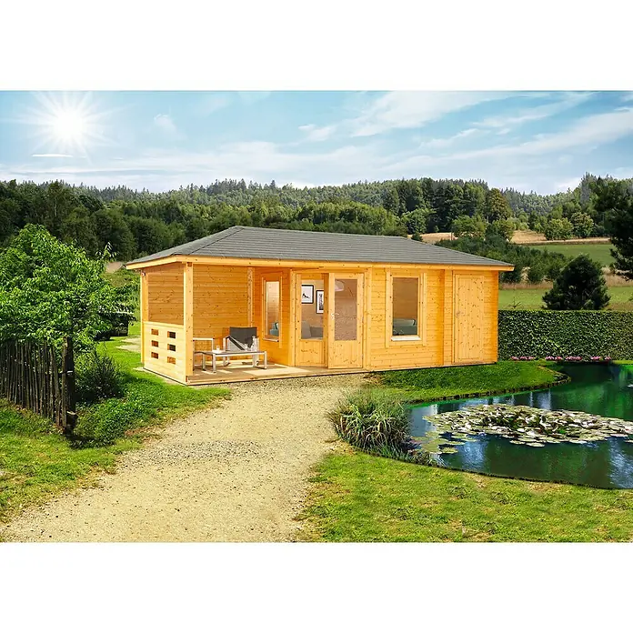Wolff Finnhaus Gartenhaus Anna 40-A/2 - B x T: 753 x 349 cm, Holz, 21 m², Wandstärke: 40 mm, Mit linksseitiger Terrasse - Stimmungsaufnahme