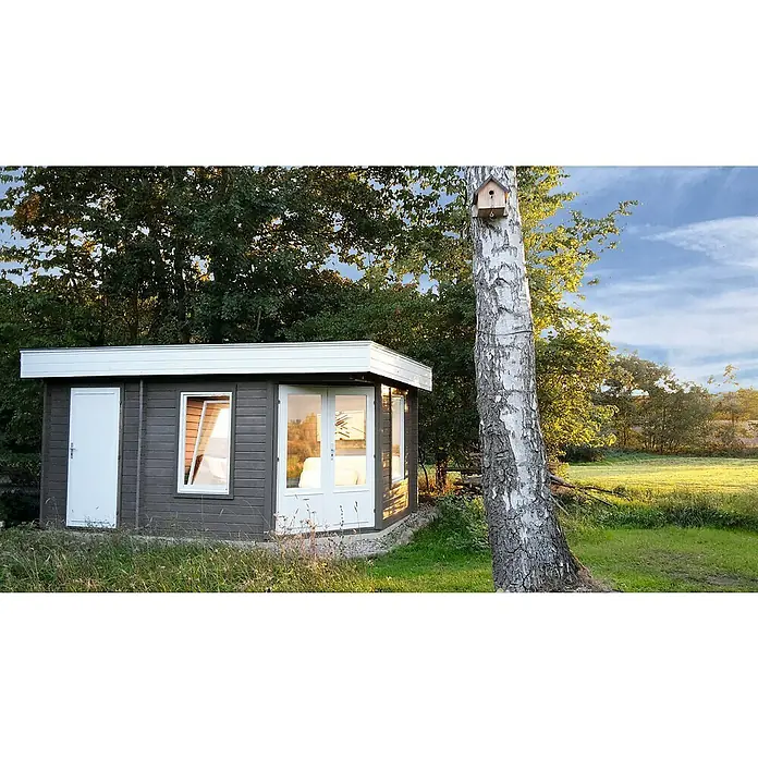 Wolff Finnhaus Blockbohlenhaus Maja 40 B/2-Raum - 3,49 x 5,03 m, Wandstärke: 40 mm, Flachdach, Natur - Stimmungsaufnahme