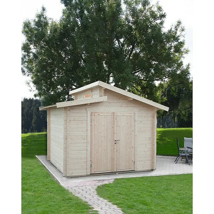 Wolff Finnhaus Blockbohlenhaus Bornholm 40-B Typ 1 - 3,6 x 3,6 m, Wandstärke: 40 mm, Vollholztür - Stimmungsaufnahme