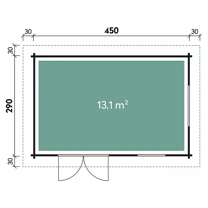Wolff Finnhaus Gartenhaus Lille B - B x T: 510 x 337 cm, Holz, 13,1 m², Wandstärke: 40 mm, Natur - Skizze