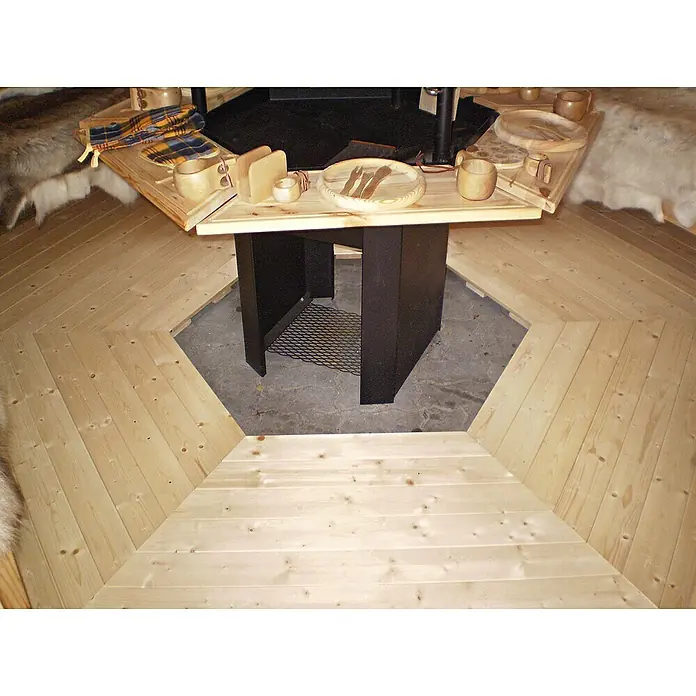 Wolff Finnhaus Grillkota 9 de Luxe A - 438 x 388 cm, Wandstärke: 45 mm, Natur, Farbe Dach: Schwarz - Stimmungsaufnahme