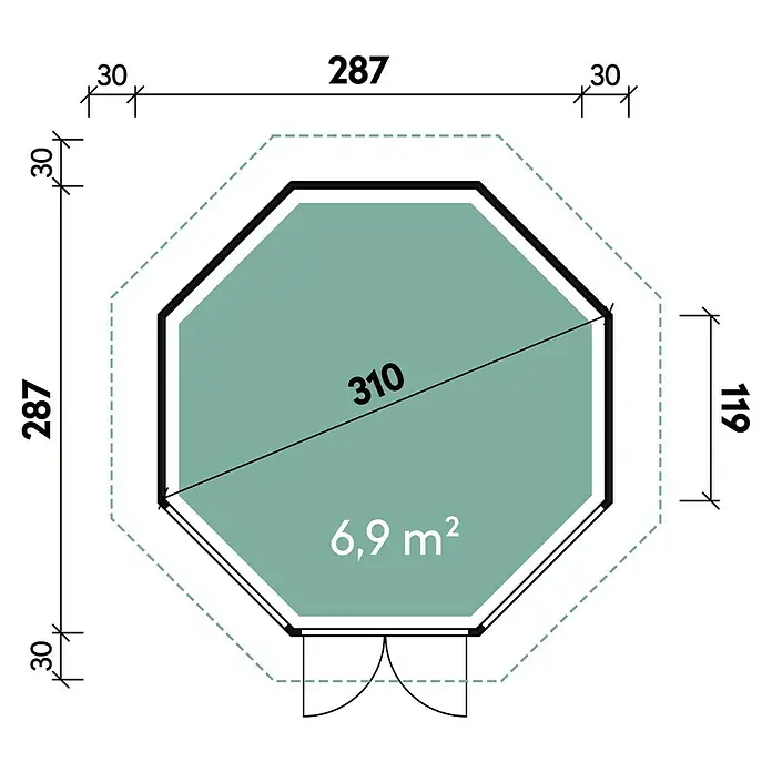 Wolff Finnhaus Gartenpavillon Palma - 3,47 x 3,47 m, Firsthöhe: 3,15 m - Skizze