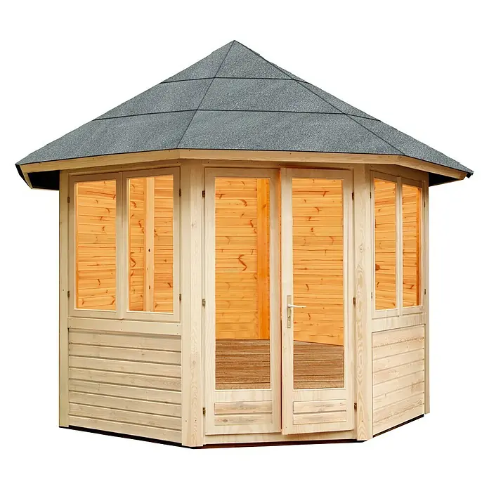 Wolff Finnhaus Gartenpavillon Palma - 3,47 x 3,47 m, Firsthöhe: 3,15 m - Diagonale Ansicht