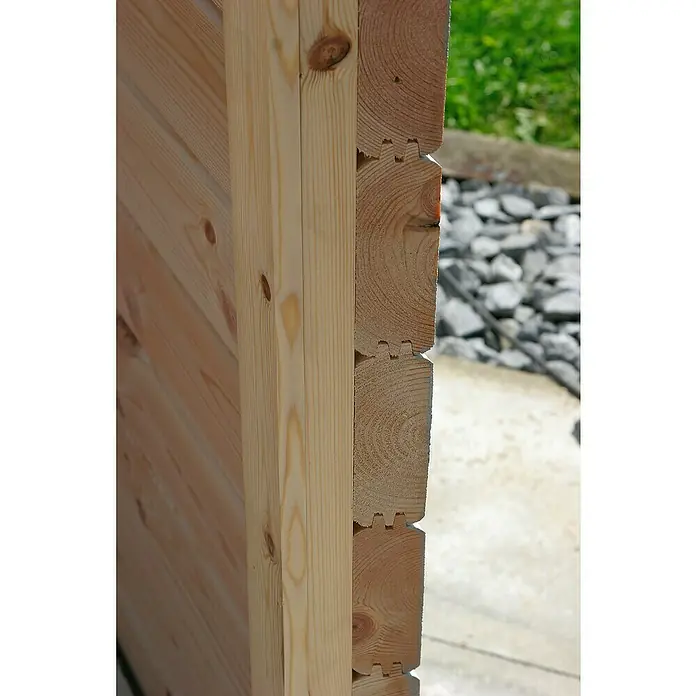 Wolff Finnhaus Gartenpavillon Roma 4.0 - 4,8 x 4,8 m, Holz, Wandstärke: 45 mm, Rot/Schwarz - Detailaufnahme