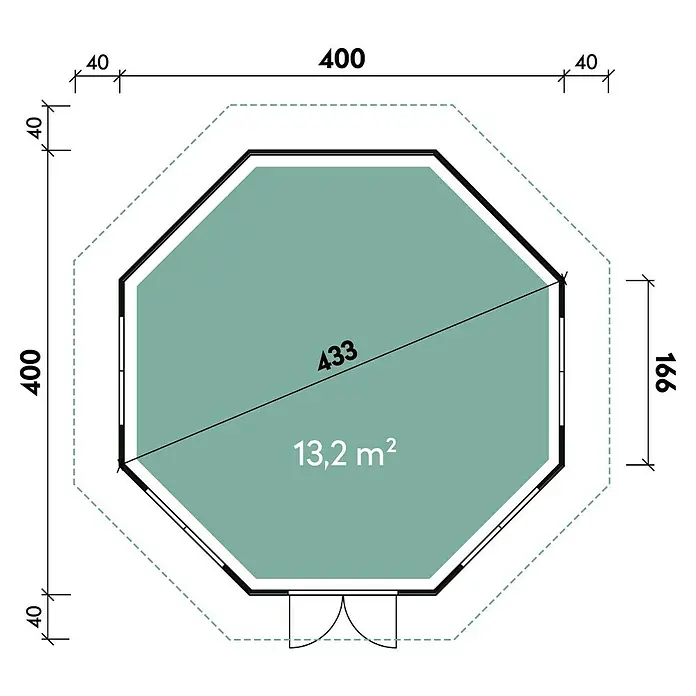 Wolff Finnhaus Gartenpavillon Roma 4.0 - 4,8 x 4,8 m, Wandstärke: 45 mm, Holz - Skizze