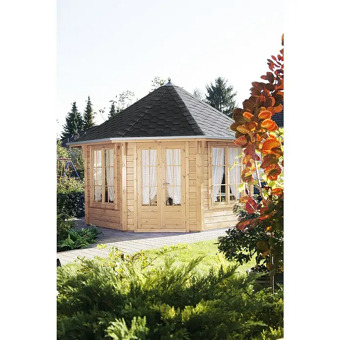 Wolff Finnhaus Gartenpavillon Roma 4.0 - 4,8 x 4,8 m, Wandstärke: 45 mm, Holz - Stimmungsaufnahme