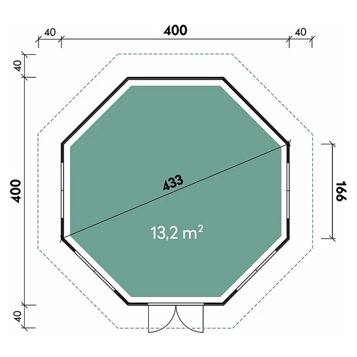 Wolff Finnhaus Gartenpavillon Roma 4.0 - 4,8 x 4,8 m, Holz, Wandstärke: 45 mm, Rot/Schwarz - Skizze