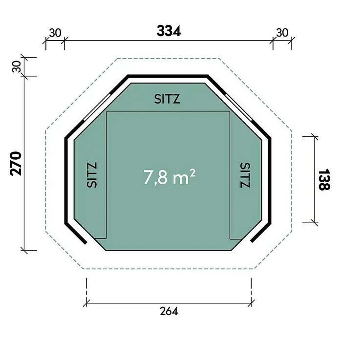 Wolff Finnhaus Gartenlaube - B x T: 393 x 325 cm - Skizze