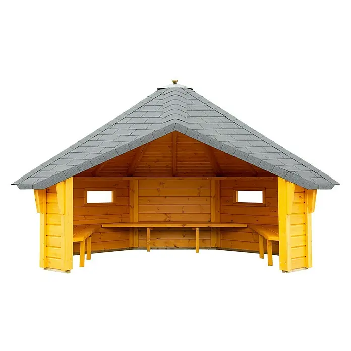 Wolff Finnhaus Gartenlaube - B x T: 393 x 325 cm - Diagonale Ansicht