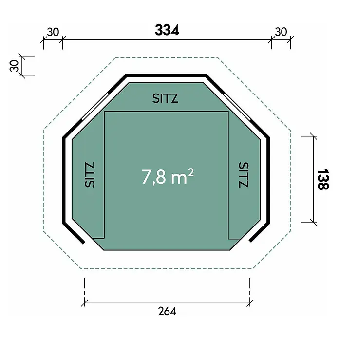 Wolff Finnhaus Gartenlaube - B x T: 393 x 325 cm, Mit Grillanlage - Skizze