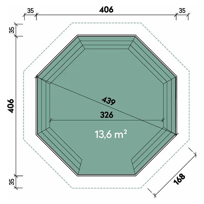 Wolff Finnhaus Pavillon Kreta 8 XL - L x B: 4,76 x 4,76 m - Skizze