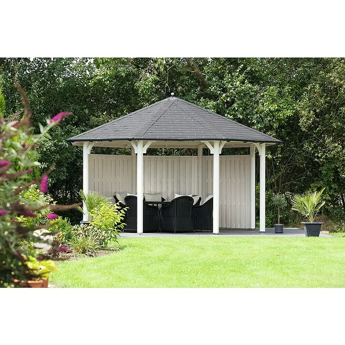 Wolff Finnhaus Pavillon Kreta 8 XL - L x B: 4,76 x 4,76 m - Stimmungsaufnahme